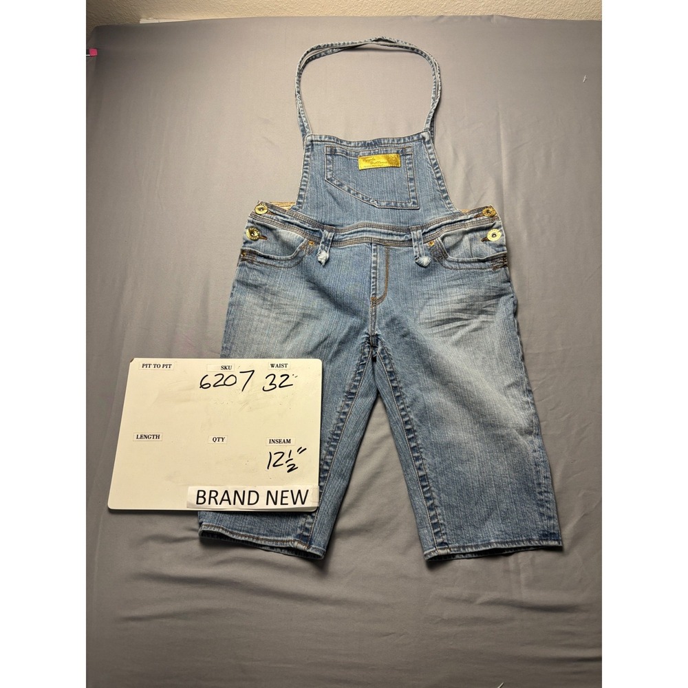 RARE VTG Apple Bottoms Womens Halter Denim Overall Shorts Light Wash Blue 9/10 - Picture 6 of 6
